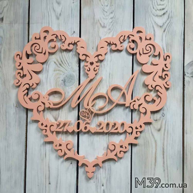 Весільна Монограма з Серцем, Голубами і Вензелями