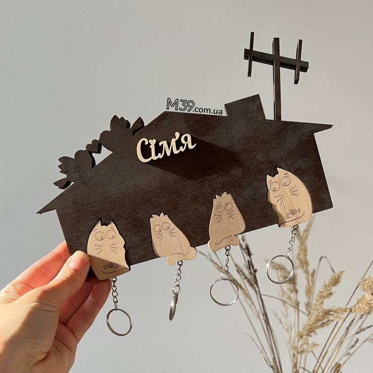 Декоративная Ключница Настенная из Дерева Для Дома 4 Кота m39.com.ua Декоративная Ключница Настенная из Дерева Для Дома 4 Кота
