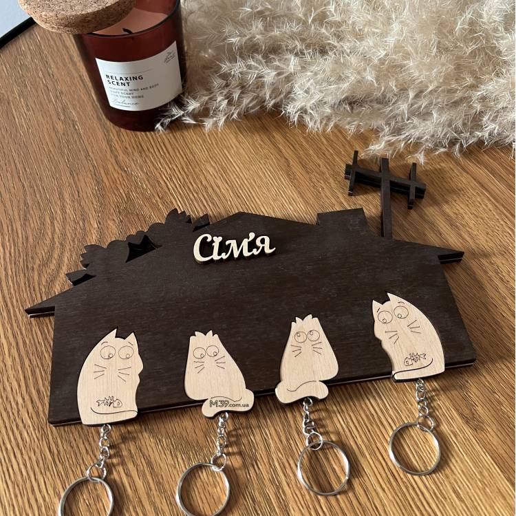 Декоративная Ключница Настенная из Дерева Для Дома 4 Кота m39.com.ua Декоративная Ключница Настенная из Дерева Для Дома 4 Кота
