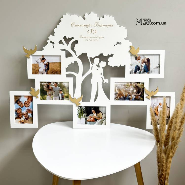 Весільна Фоторамка на 7 фото, Подарунок на Весілля, Подарунок Молодятам 