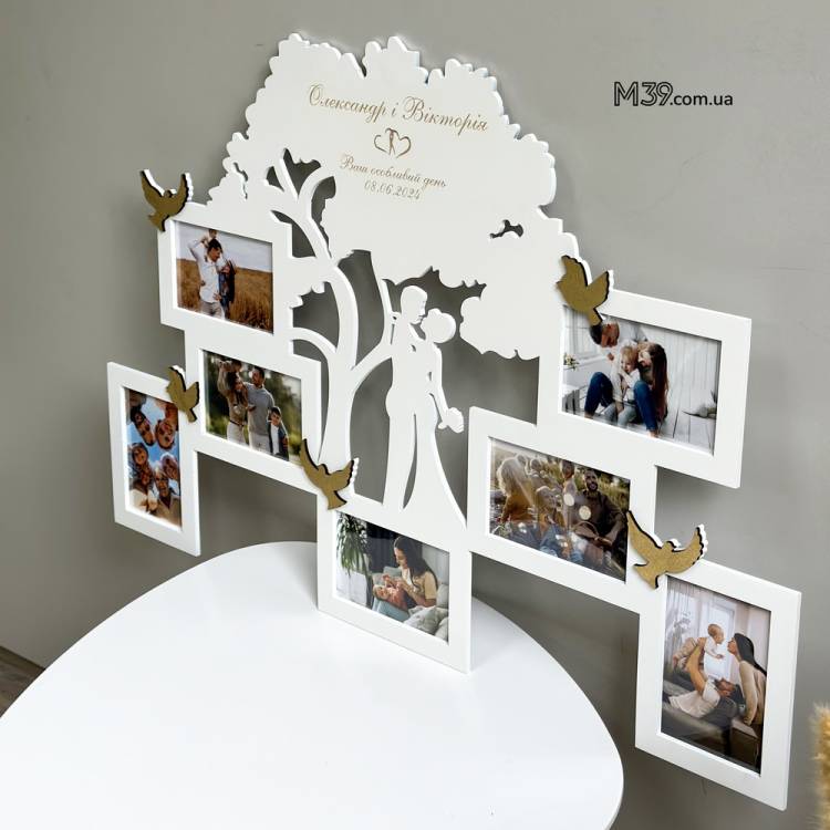 Весільна Фоторамка на 7 фото, Подарунок на Весілля, Подарунок Молодятам 