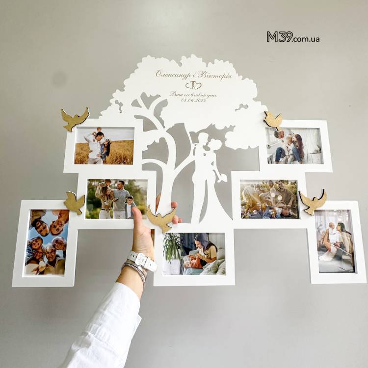 Весільна Фоторамка на 7 фото, Подарунок на Весілля, Подарунок Молодятам 