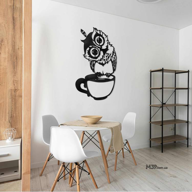 Декор на Кухню на Стіну - Панно "Сова з Чашкою" з дерева