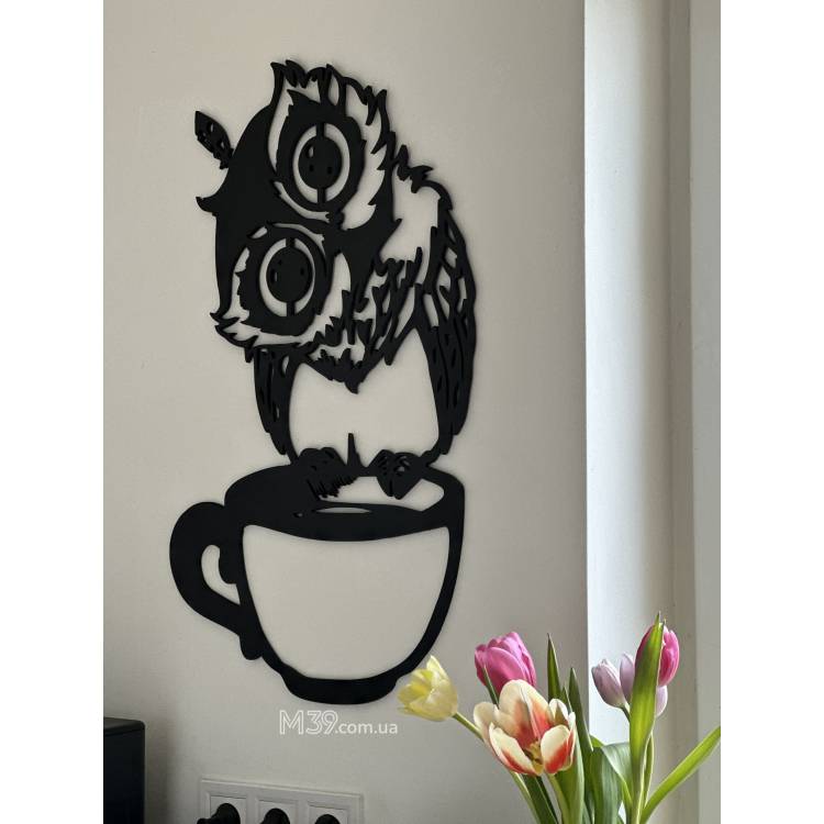 Подарунок Кулінару - Панно "Сова з чашкою" з дерева на стіну m39.com.ua Подарунок Кулінару - Панно "Сова з чашкою" з дерева на стіну