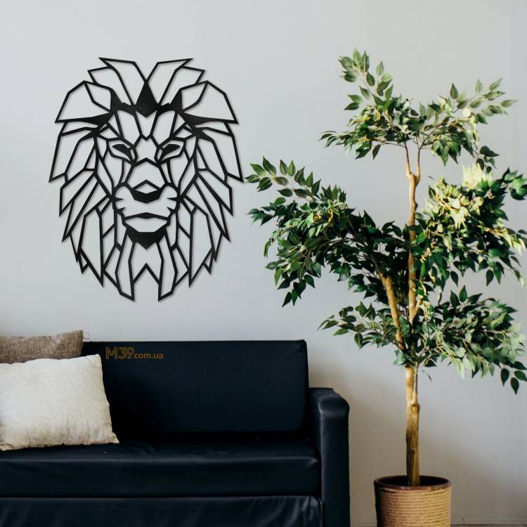 Декор на стіну з дерева - панно лофт "Лев Геометричний" m39.com.ua Декор на стіну з дерева - панно лофт "Лев Геометричний"