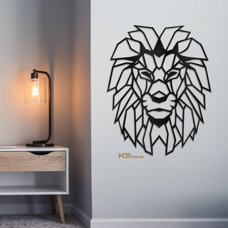 Декор на стіну з дерева - панно лофт "Лев Геометричний" m39.com.ua Декор на стіну з дерева - панно лофт "Лев Геометричний"