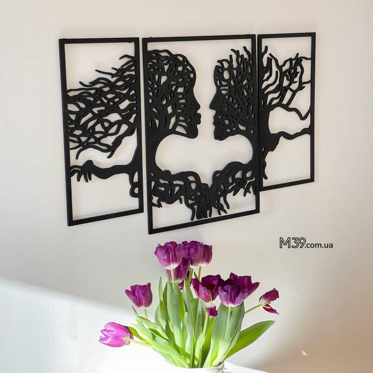 Стилизованное панно из дерева, настенная картина из дерева Парочка-природа