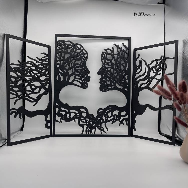 Стилизованное панно из дерева, настенная картина из дерева Парочка-природа