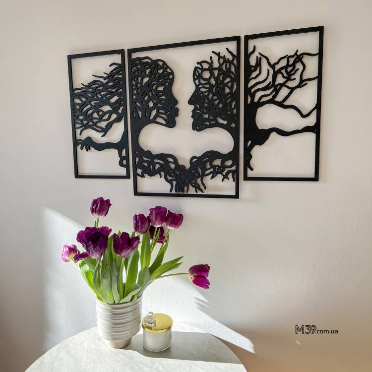 Стилизованное панно из дерева, настенная картина из дерева Парочка-природа