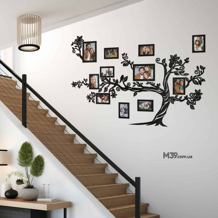 Декор над лестницей на стену - семейное дерево, коллаж из фоторамок