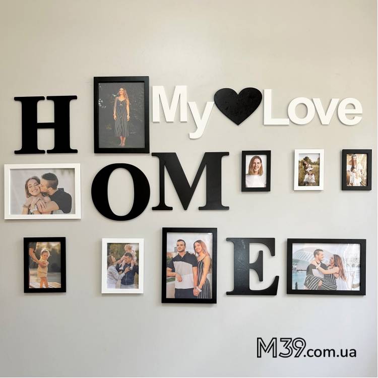 Весільна Фоторамка-колаж з написами "Home", декоративна композиція на стіну