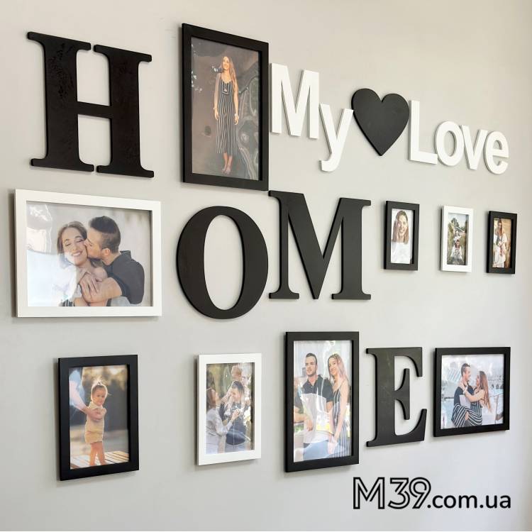 Весільна Фоторамка-колаж з написами "Home", декоративна композиція на стіну