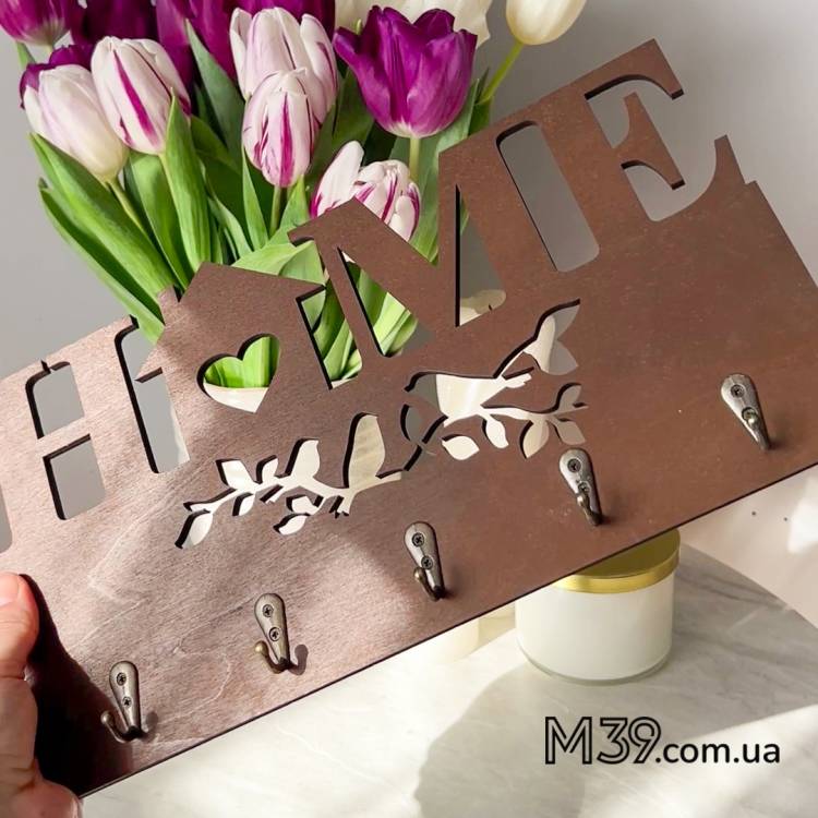 Ніжний Подарунок на Новосілля - Ключниця "Home" з пташками