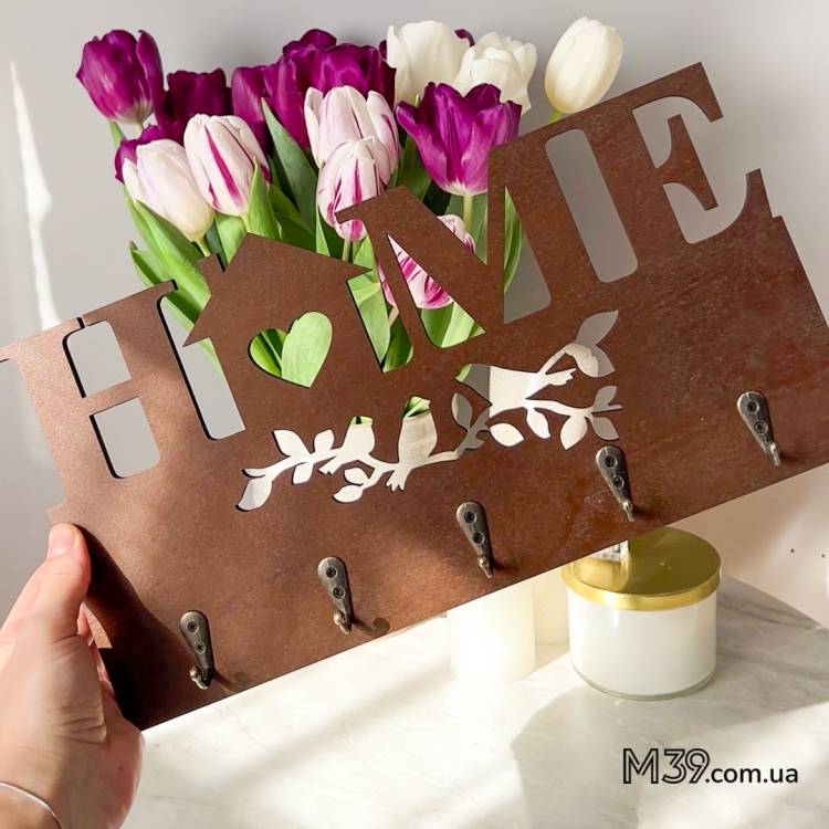 Ніжний Подарунок на Новосілля - Ключниця "Home" з пташками