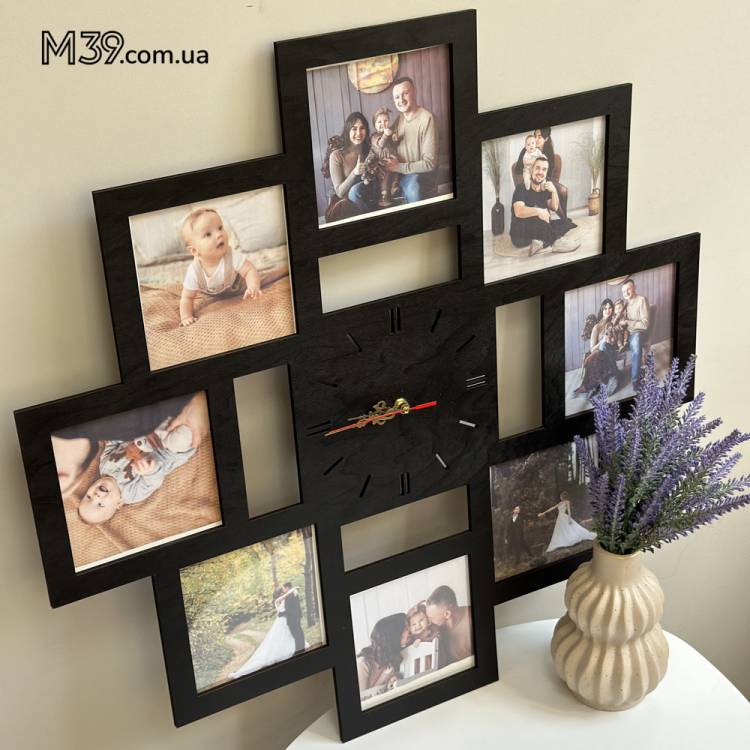 Настінний годинник з фоторамками Квадрат