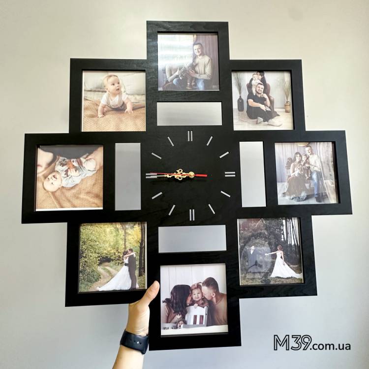 Настінний годинник з фоторамками Квадрат