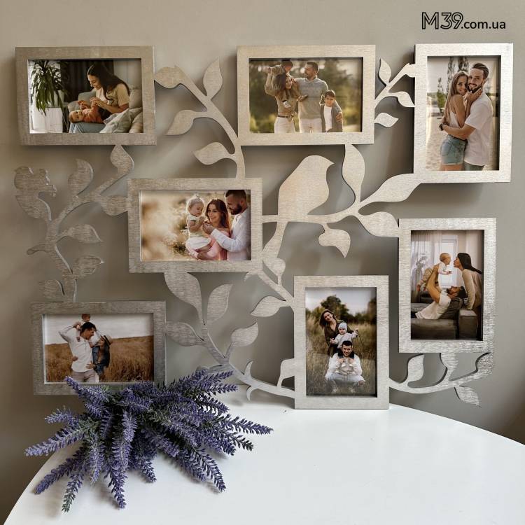 Рамка на 7 фото з пташками і гілочками