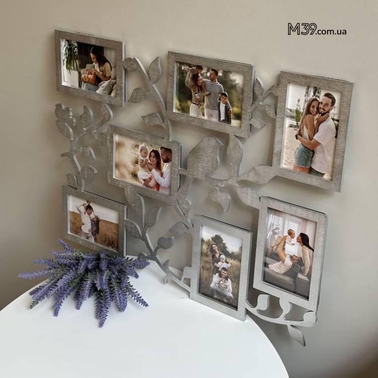 Рамка на 7 фото з пташками і гілочками