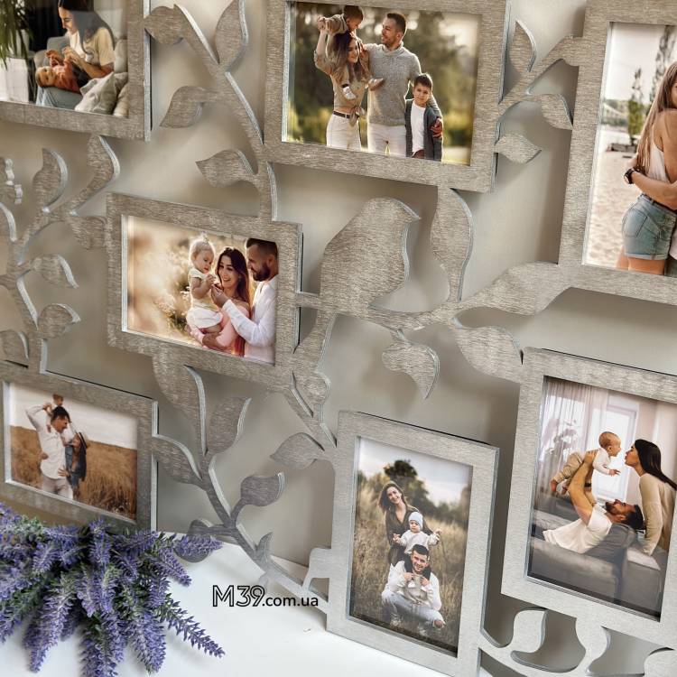 Рамка на 7 фото з пташками і гілочками