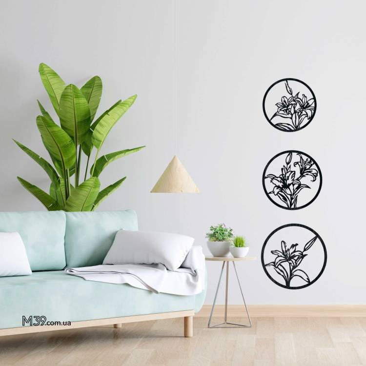 Деревянное декоративное панно Лилии з 3 частей m39.com.ua Деревянное декоративное панно Лилии з 3 частей