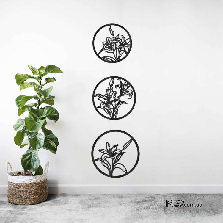 Деревянное декоративное панно Лилии з 3 частей m39.com.ua Деревянное декоративное панно Лилии з 3 частей