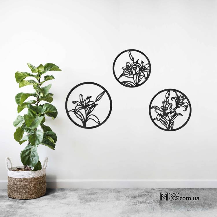 Деревянное декоративное панно Лилии з 3 частей m39.com.ua Деревянное декоративное панно Лилии з 3 частей