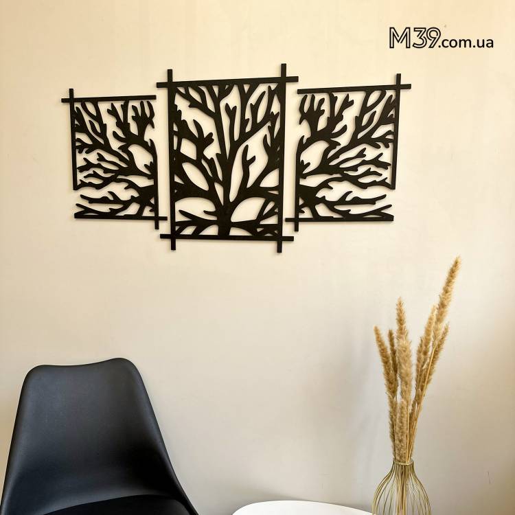 Декор на стіну з дерева - панно модульне "Гілки дерева" триптих
