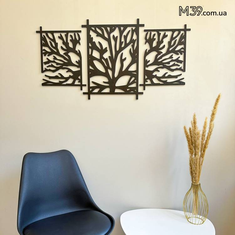 Декор на стіну з дерева - панно модульне "Гілки дерева" триптих