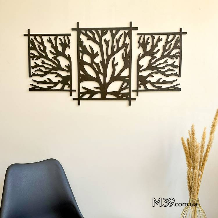 Декор на стіну з дерева - панно модульне "Гілки дерева" триптих