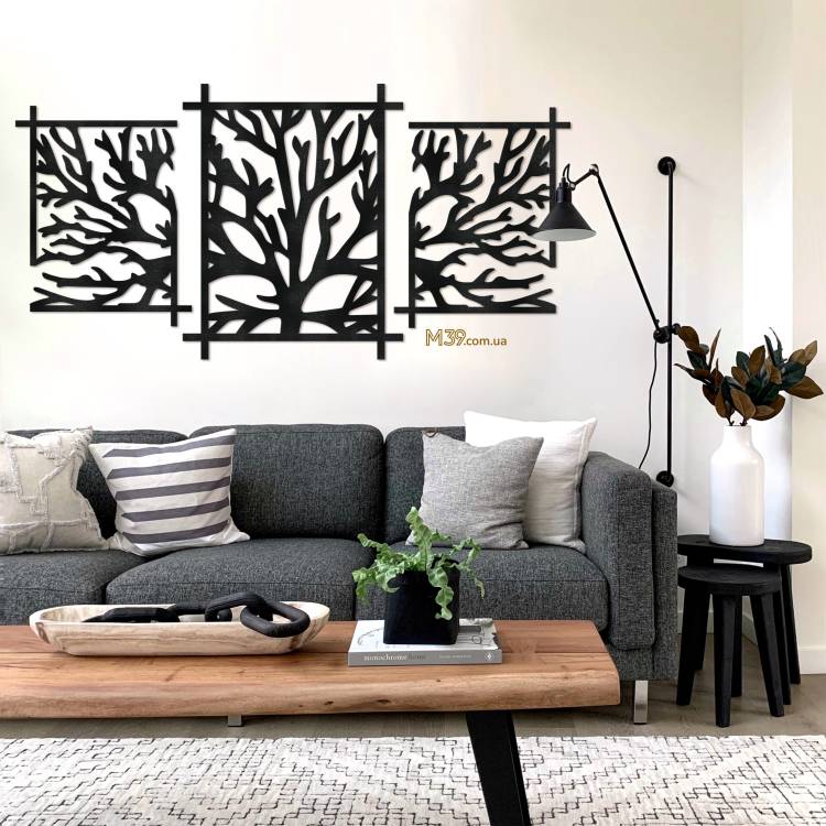 Декор на стіну з дерева - панно модульне "Гілки дерева" триптих m39.com.ua Декор на стіну з дерева - панно модульне "Гілки дерева" триптих