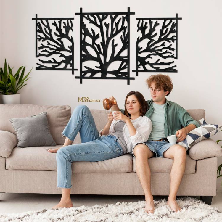 Декор на стіну з дерева - панно модульне "Гілки дерева" триптих m39.com.ua Декор на стіну з дерева - панно модульне "Гілки дерева" триптих