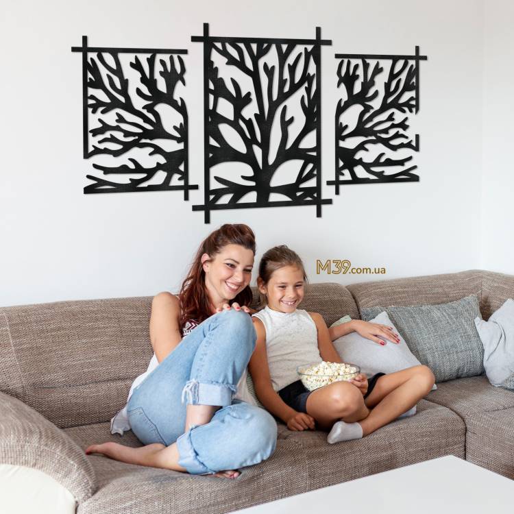 Декор на стіну з дерева - панно модульне "Гілки дерева" триптих m39.com.ua Декор на стіну з дерева - панно модульне "Гілки дерева" триптих