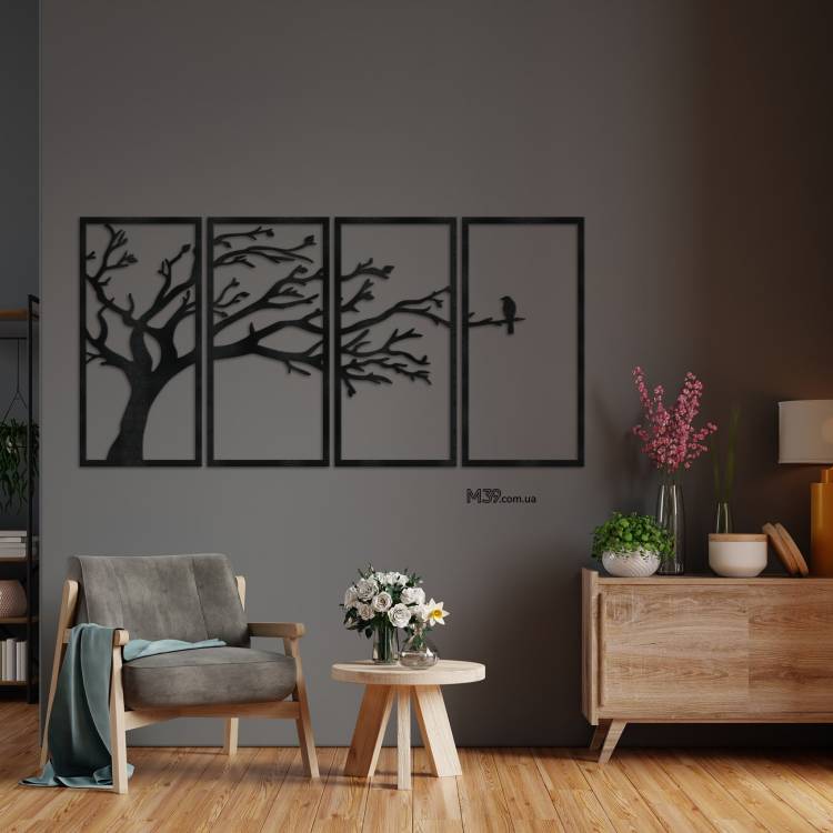 Декор лофт из дерева на стену - панно "Ветви дерева" модульное