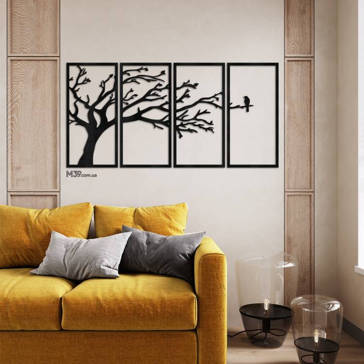 Декор лофт из дерева на стену - панно "Ветви дерева" модульное