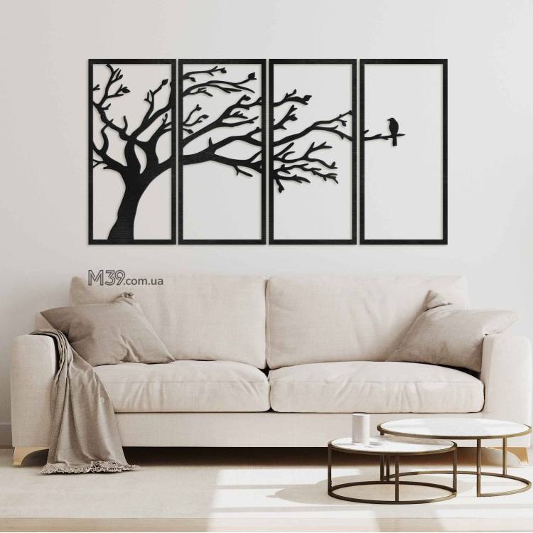 Декор лофт из дерева на стену - панно "Ветви дерева" модульное