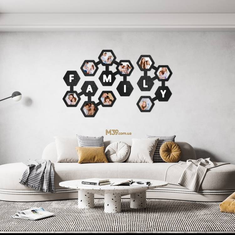 Рамка для фото соти Family колаж шестигранник m39.com.ua Рамка для фото соти Family колаж шестигранник