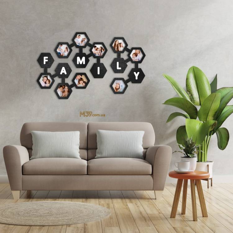 Рамка для фото соти Family колаж шестигранник m39.com.ua Рамка для фото соти Family колаж шестигранник