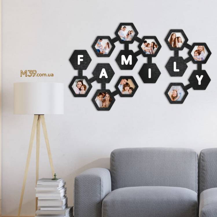 Рамка для фото соти Family колаж шестигранник m39.com.ua Рамка для фото соти Family колаж шестигранник
