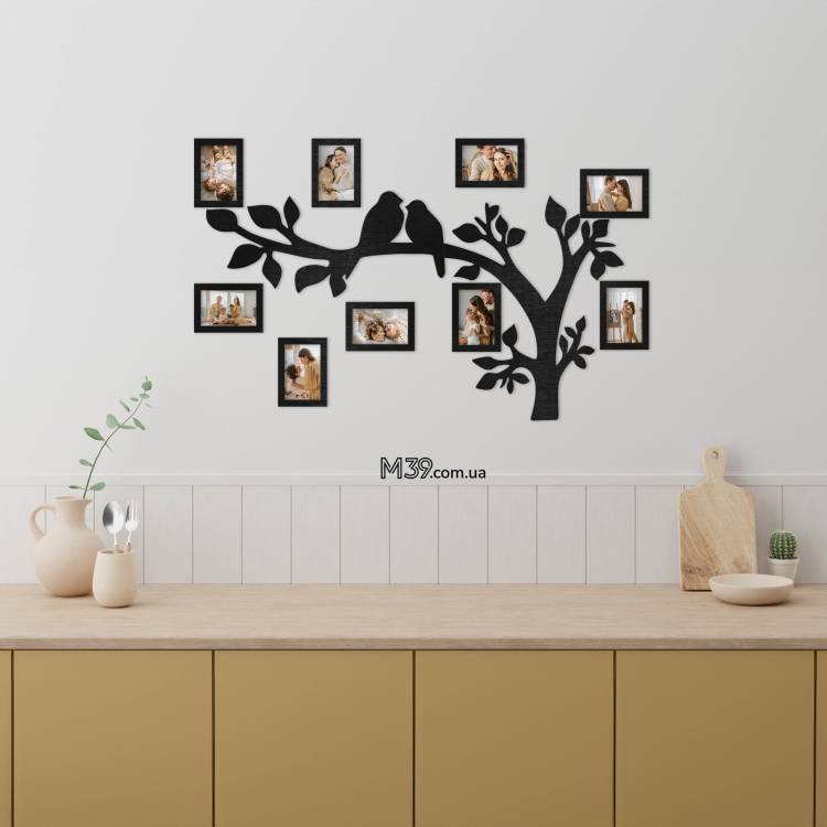 Декор для кухни на стену - Семейное дерево "Птицы на ветках", композиция из фоторамок m39.com.ua Декор для кухни на стену - Семейное дерево "Птицы на ветках", композиция из фоторамок