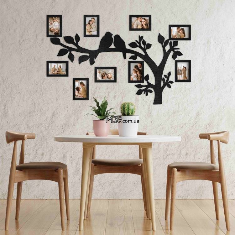 Декор для кухни на стену - Семейное дерево "Птицы на ветках", композиция из фоторамок m39.com.ua Декор для кухни на стену - Семейное дерево "Птицы на ветках", композиция из фоторамок