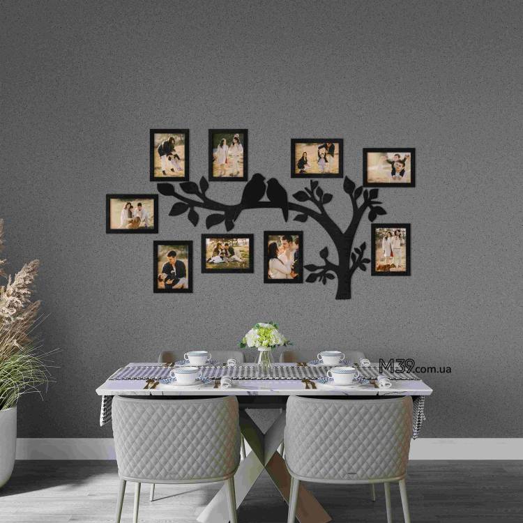 Декор для кухни на стену - Семейное дерево "Птицы на ветках", композиция из фоторамок m39.com.ua Декор для кухни на стену - Семейное дерево "Птицы на ветках", композиция из фоторамок
