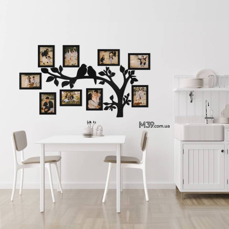 Декор для кухни на стену - Семейное дерево "Птицы на ветках", композиция из фоторамок m39.com.ua Декор для кухни на стену - Семейное дерево "Птицы на ветках", композиция из фоторамок
