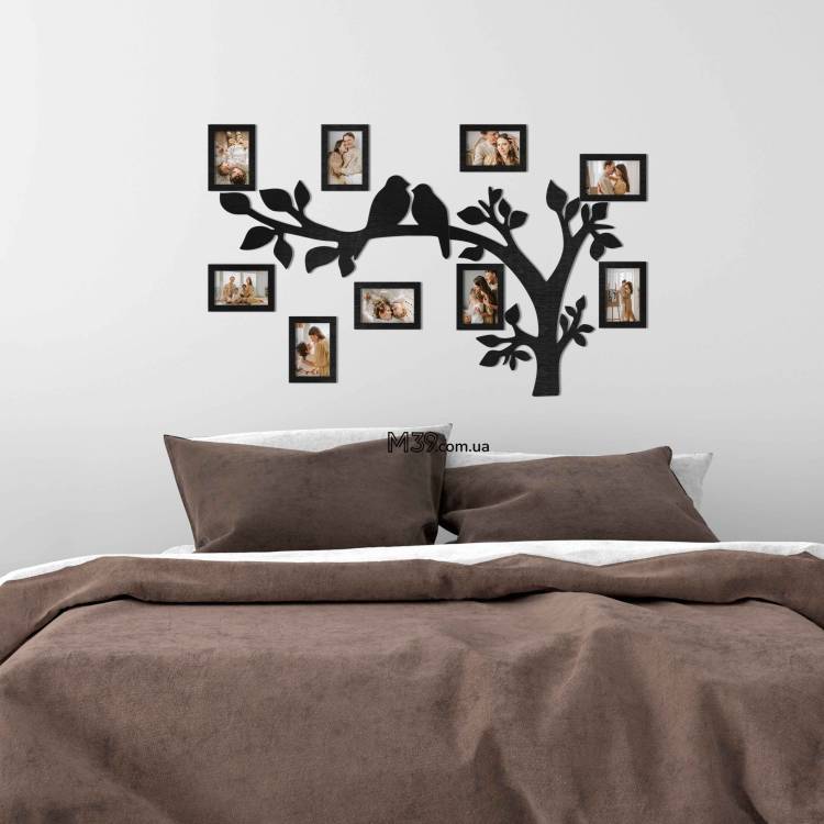 Декор в Спальню на Стіну - Сімейне Дерево "Птахи на Гілках", композиція з фоторамок