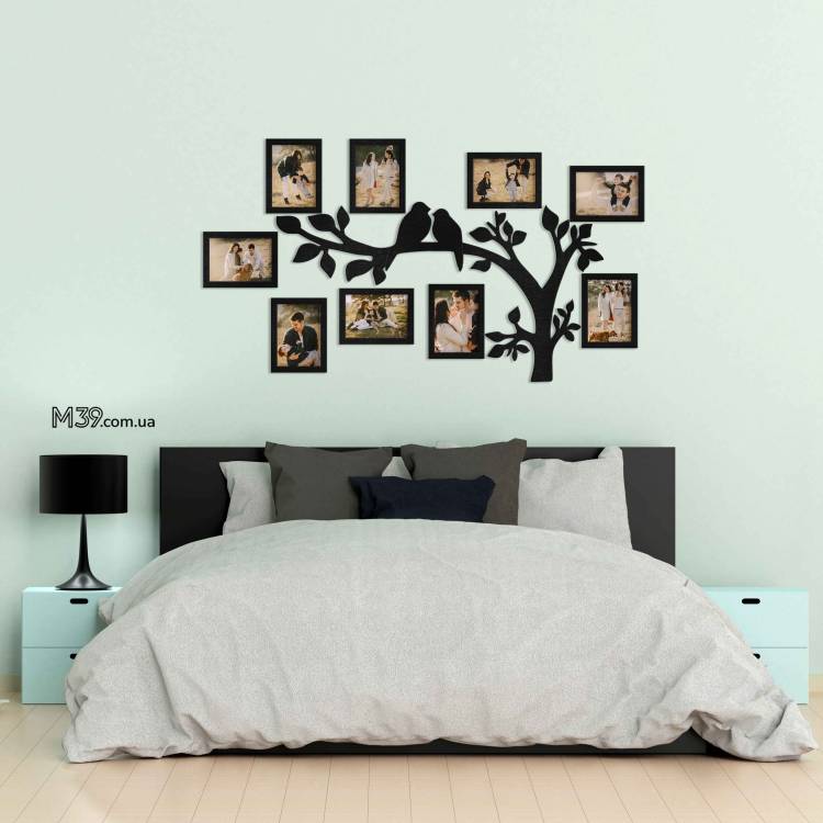 Декор в Спальню на Стіну - Сімейне Дерево "Птахи на Гілках", композиція з фоторамок