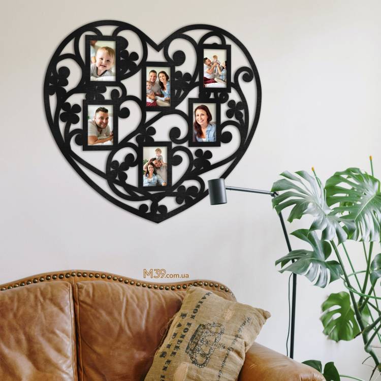 Романтична Фоторамка з Дерева "Серце Ажурне" на 6 фото