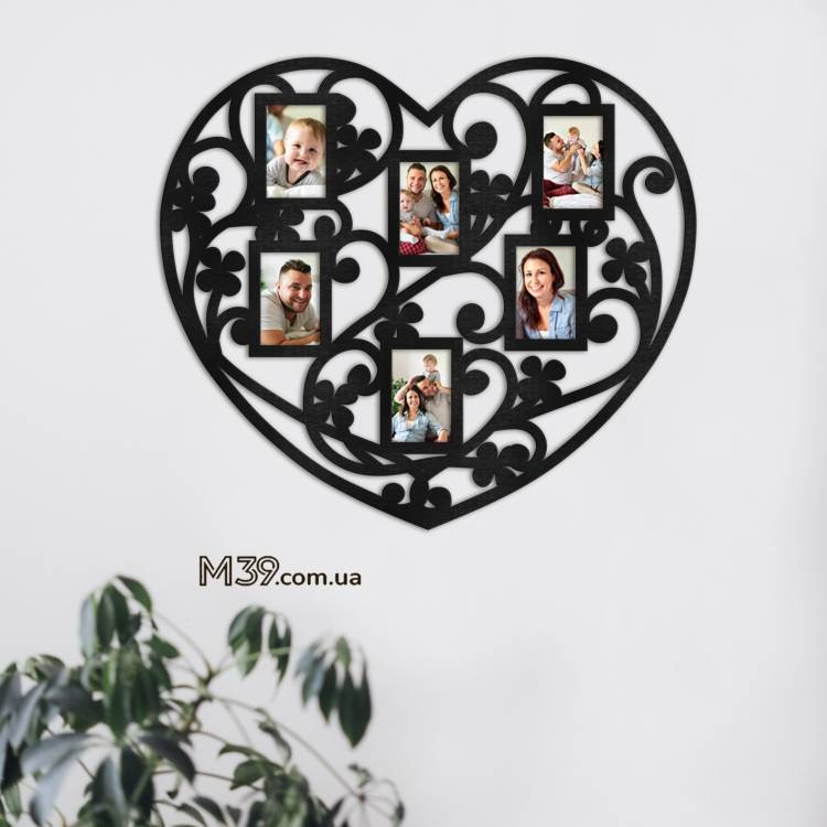 Романтична Фоторамка з Дерева "Серце Ажурне" на 6 фото