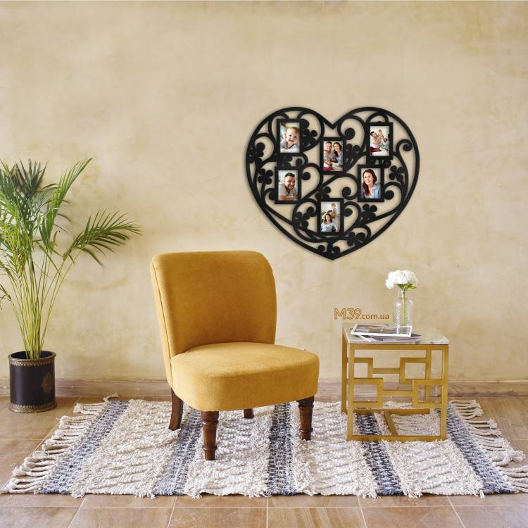 Романтична Фоторамка з Дерева "Серце Ажурне" на 6 фото