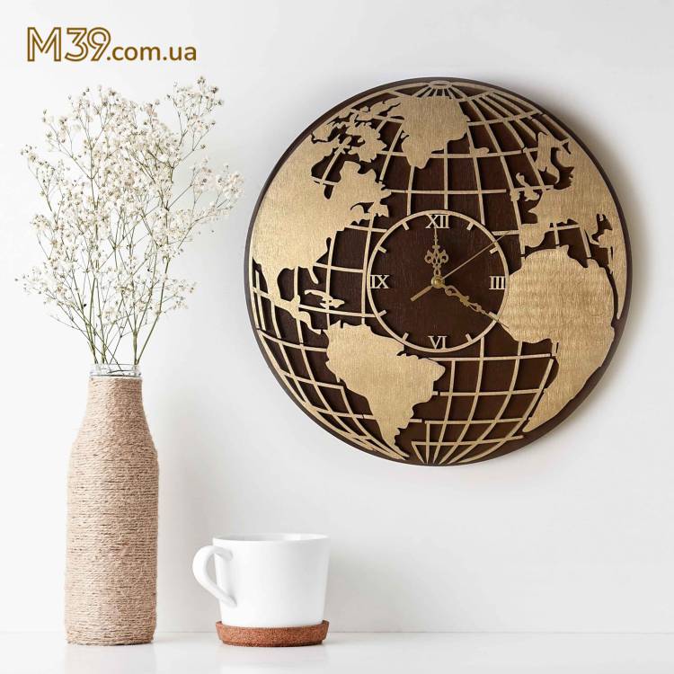 Подарунок залізничнику: дерев’яний лофт-годинник «Карта світу»