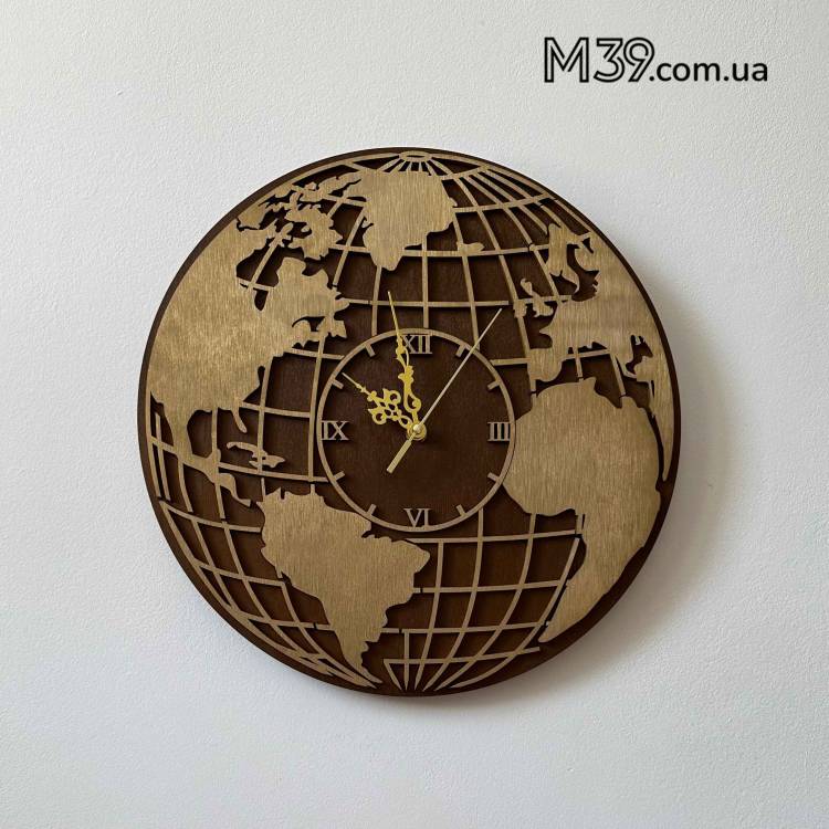 Подарунок залізничнику: дерев’яний лофт-годинник «Карта світу»