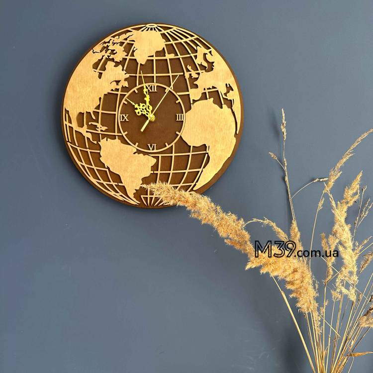 Подарунок залізничнику: дерев’яний лофт-годинник «Карта світу»